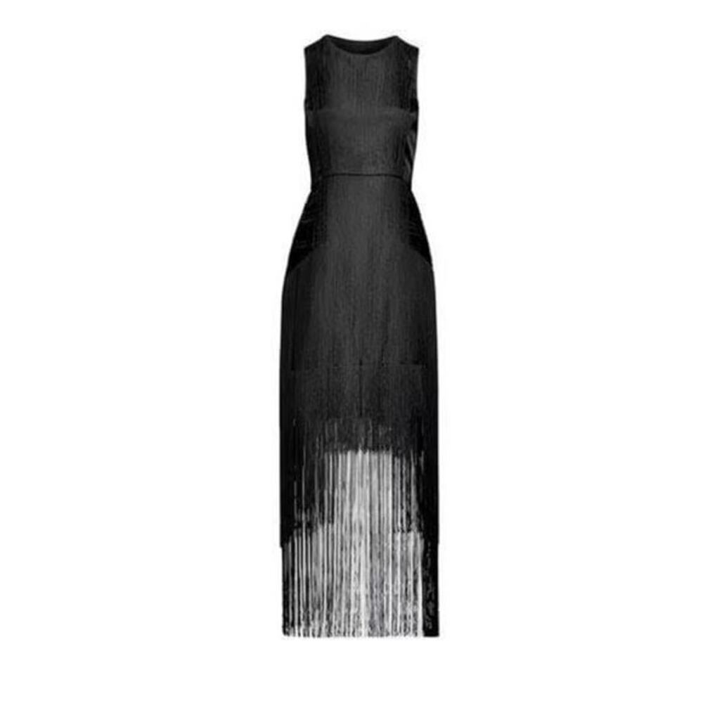 H&M Conscious Collection 2013 Black‎ Fringe Maxi Dress Size 4 S Small